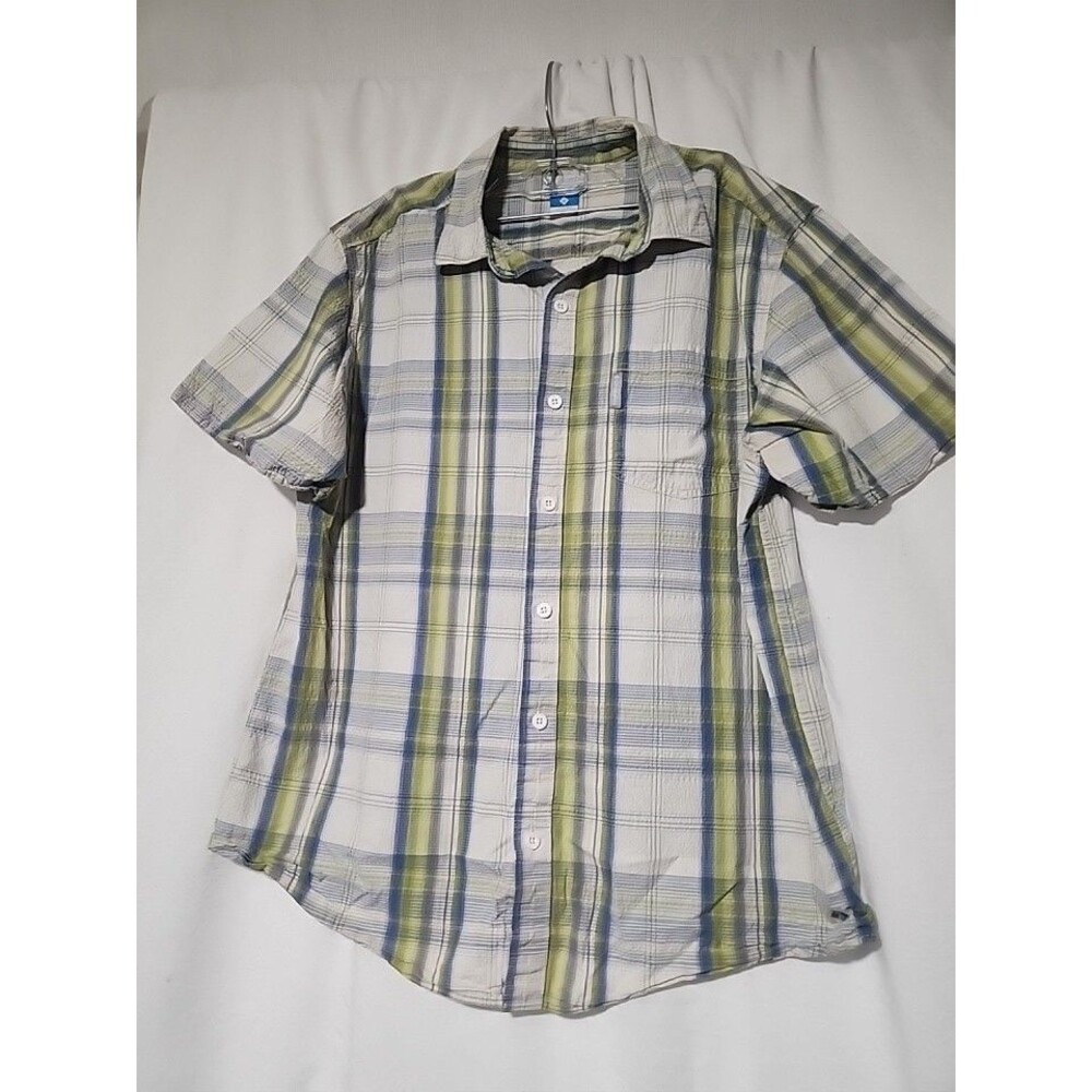 Columbia Button Up Plain Green, Blue,and White Mens Shirt Size Large